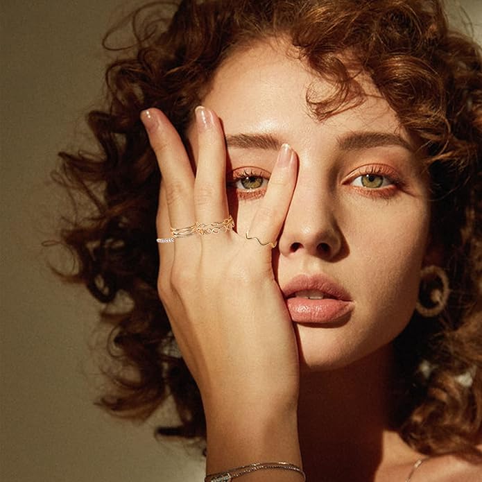 ZOERAY 10PCS 14K Gold Plated Stacking Rings for Women Thumb Stackable Knuckle Band Rings Plain Twist Thin Joint Finger Wedding Gold Ring Set for Women Size 4 to 11