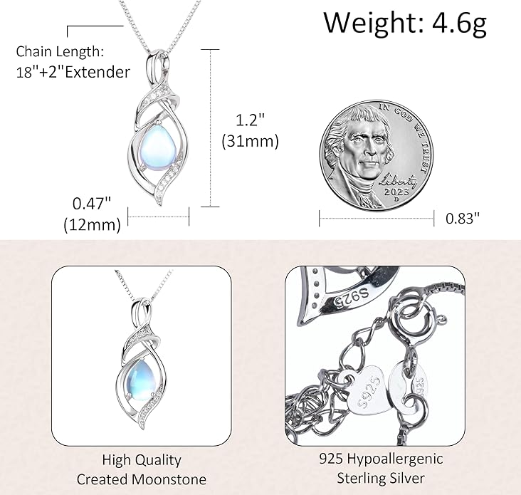 Birthstone Necklace for Women, Gemstone Sterling Silver Necklace for Girlfriend, Mom Birthday Gifts for Women, Gifts for Wife Anniversary, Christmas Gifts