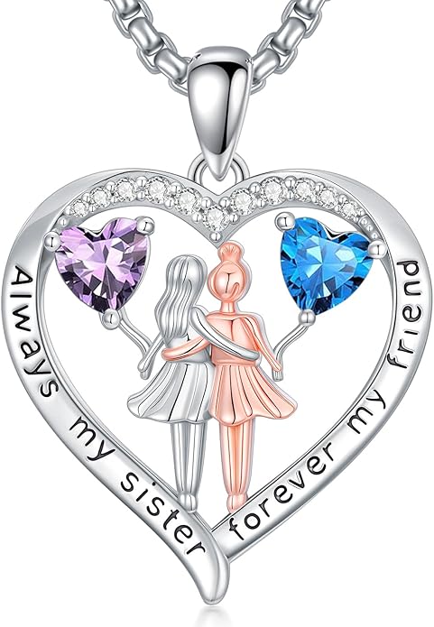 Always My Sister Forever My Friend Birthstone Pendant Necklace Women Jewelry Christmas Valentine Mothers Day Birthday Gifts for Women Sister From Sister