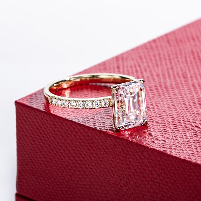 14K Solid Gold Side Stones Ring, Round/Princess Cut Centerpiece Moissanite Lab Grown Created Diamond, D Color and Flawless Real Gold Wedding Anniversary Ring