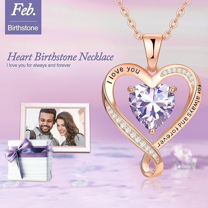 Birthday Gifts for Women Wife Infinity Heart Birthstone I Love You Necklace for Women S925 Sterling Silver Anniversary Wedding Gifts for Christmas Valentines Mothers Day Women's jewelry Diamond Pendant Necklaces Gift for Her Mom Daughter Grandma