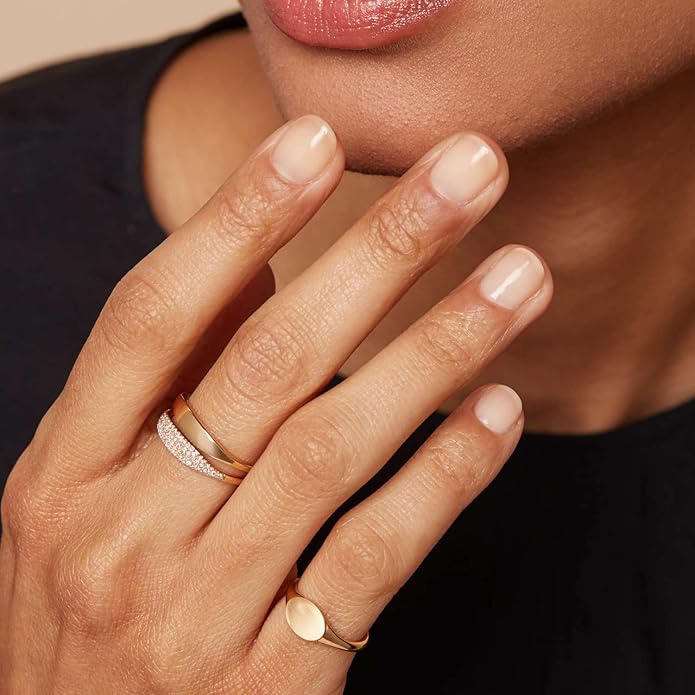 Kainier 14K Gold Plated Signet Rings Stackable Plain Slim Oval-shaped Thin Pinky Band for Women - 1.5mm Classic Dainty Cute Stacking Ring with Comfort Fit - Sizes 5-10