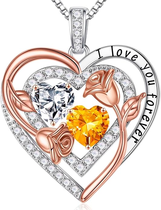 Iefil Birthstone Necklace for Women - Sterling Silver Birthstone Necklace Anniversary Birthday Gifts for Her Wife Mom Daughter