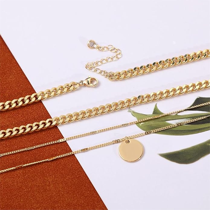 ASCOMY Layered Necklaces for Women Dainty Gold Necklace 14K Gold Plated Herringbone Necklace for Women Pearl Cross Necklace Paperclip Cuban Figaro Rope Satellite Chain Gold Choker Trendy Jewelry Gift
