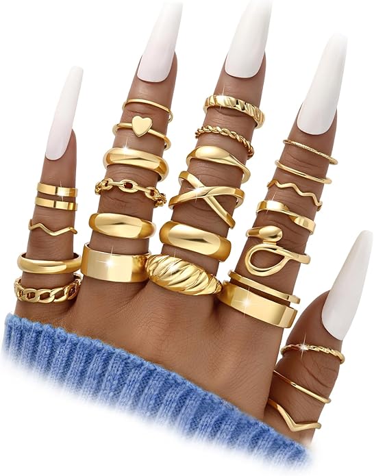 YEEZII 68 Pcs Gold Knuckle Rings Set for Women, Stackable Boho Joint Finger Midi Rings Silver Hollow Carved Crystal Stacking Ring Pack for Gift