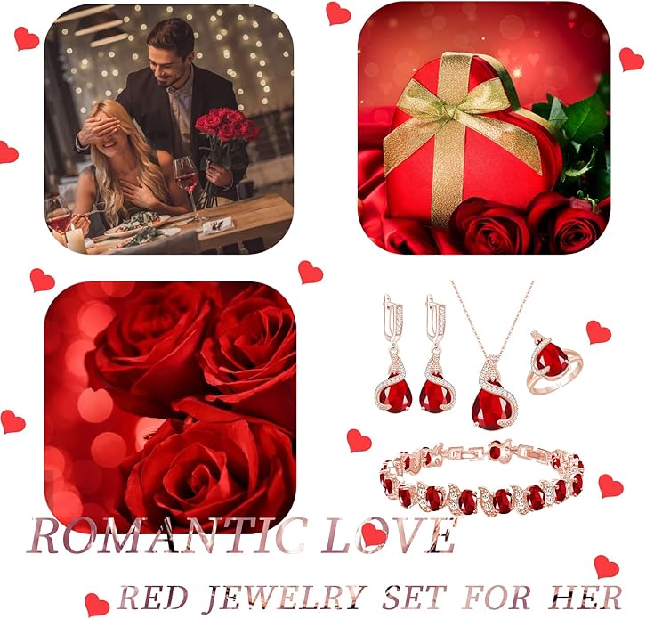 GZWHD Jewelry Set for Women Water Drop Cubic Zirconia Artificial Crystal Earrings Pendant Necklace Open Ring Tennis Bracelet Wedding Anniversary Birthday Engagement Gift for Bridesmaid Wife Girlfriend Friend