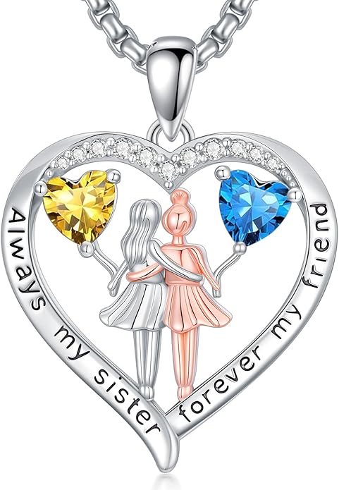 Always My Sister Forever My Friend Birthstone Pendant Necklace Women Jewelry Christmas Valentine Mothers Day Birthday Gifts for Women Sister From Sister