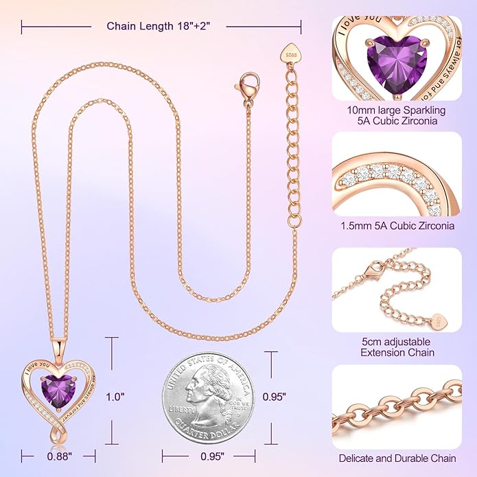 Birthday Gifts for Women Wife Infinity Heart Birthstone I Love You Necklace for Women S925 Sterling Silver Anniversary Wedding Gifts for Christmas Valentines Mothers Day Women's jewelry Diamond Pendant Necklaces Gift for Her Mom Daughter Grandma