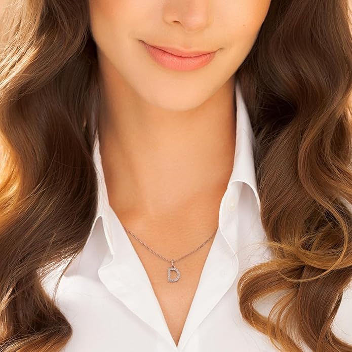 PEORA Letter A to Z Lab Grown Diamond Initial Pendant Necklace in Sterling Silver, F-G Color, VS Clarity, with 18 inch Chain