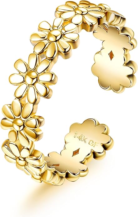 Jstyle 14k Gold Filled Toe Rings for Women Adjustable Toe Ring Band Rings Cubic Zirconia Daisy Flower Toe Rings Summer Beach Foot Jewelry