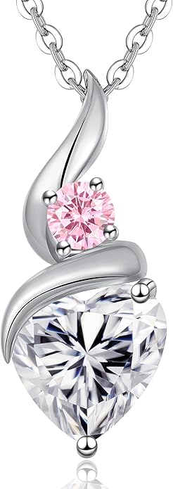 Moissanite Heart Pendant Necklaces for Women，925 Sterling Silver Gold Plating Necklace with Birthstone，Ideal Anniversary Present or Birthday Christmas Valentine Engagements Mothers Day Jewelry Gifts for Mom Wife Her Girlfriend