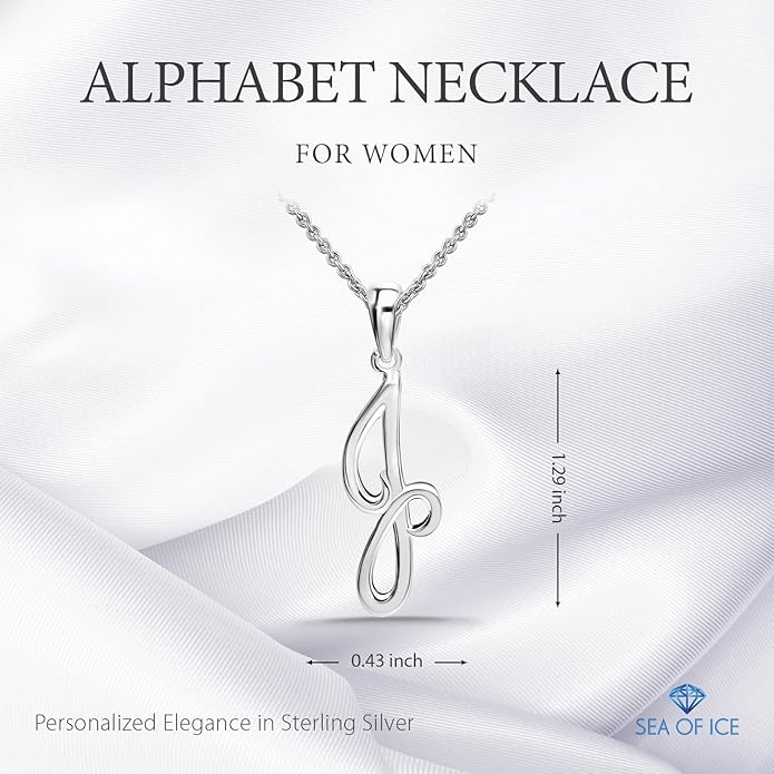 SEA OF ICE Letter Initial Necklace, Alphabet Letter Pendant Necklace, Sterling Silver, Gold, Rose Gold Necklace for Women, Elegant Initial Necklaces, Personalized Custom Women's Necklaces