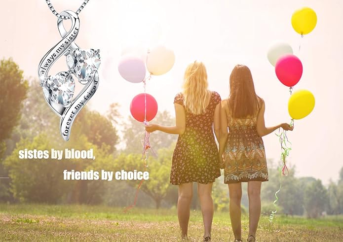 925 Sterling Silver Always My Daughter&Sister Forever My Friend Double Love Heart Pendant Necklace, Mother Daughter Bracelet Jewelry Gifts for Sister Women Couples Wife Mom Girlfriend