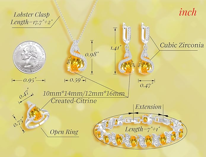 GZWHD Jewelry Set for Women Water Drop Cubic Zirconia Artificial Crystal Earrings Pendant Necklace Open Ring Tennis Bracelet Wedding Anniversary Birthday Engagement Gift for Bridesmaid Wife Girlfriend Friend