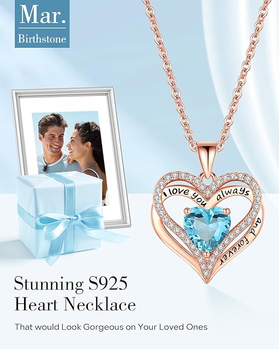 S925 Sterling Silver Necklace for Women, Wife Jewelry Rose Gold, Mom Birthday Valentines Mothers Day Gifts, Girlfriend Necklaces, Daughter Heart Jewel, Anniversary for Her