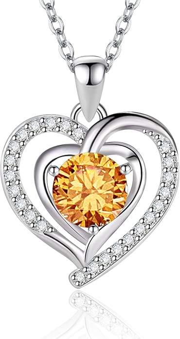Heart Necklace, I Love You Always & Forever, Birthstone Cubic Zirconia Pendant, Gift for Women