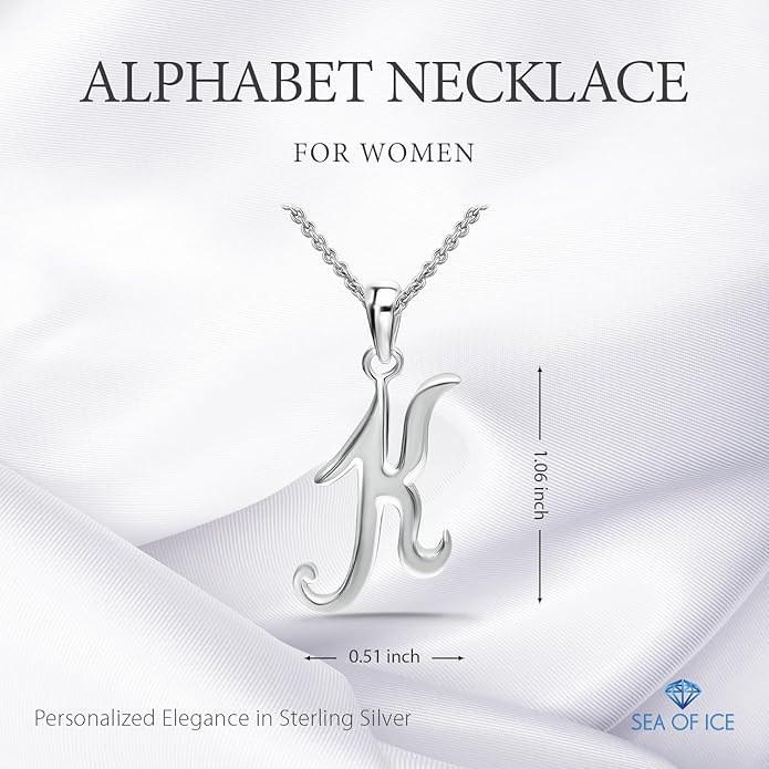 SEA OF ICE Letter Initial Necklace, Alphabet Letter Pendant Necklace, Sterling Silver, Gold, Rose Gold Necklace for Women, Elegant Initial Necklaces, Personalized Custom Women's Necklaces