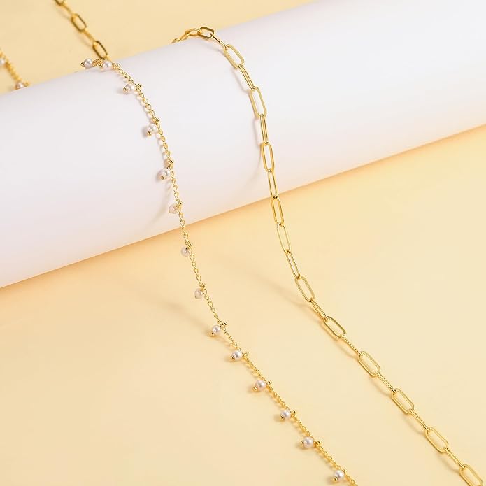 CHESKY Gold Waist Chain for Women, 14K Gold Plated Silver Layered Belly Belt Chains Sexy Bikini Beach Waist Beads Chain Waterproof Snake Pearl Cuban Body Chain Summer Jewelry Accessories for Women