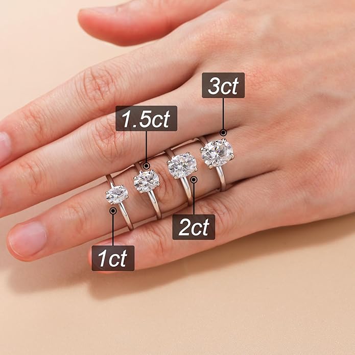 getlove 1.5-3ct Oval Moissanite Engagement Ring 18K White Gold Plated Solid Silver D-Color VVS1 Solitaire Promise Ring