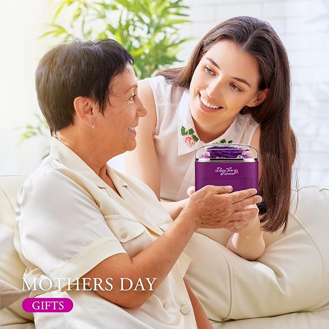 WILDLOVE Preserved Real Purple Rose with Heart Necklace, Forever Flowers Gifts for Mom Grandma Wife Girlfriend at Christmas, Valentines, Mothers Day, Anniversary or Birthday Gifts for Women