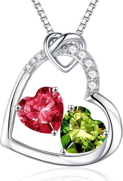 Iefil Birthstone Necklace for Women - 925 Sterling Silver Birthstone Necklace, Anniversary Birthday Gifts for Women Wife Girlfriend, Jewelry for Mom Daughter