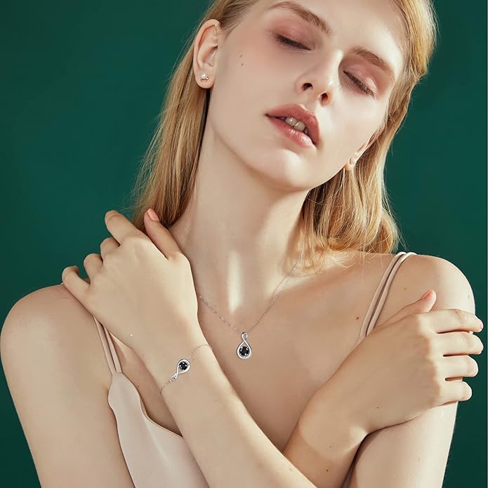 FANCIME Birthstone Necklaces for Women Fine Jewelry Sterling Silver Dainty Infinity Pendant Anniversary Birthday Christmas Gifts for Her Wife Mom Lady Daughter, Chain 16"+2" Extend