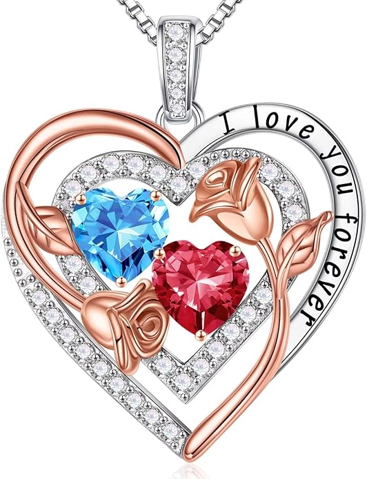 Iefil Birthstone Necklace for Women - Sterling Silver Birthstone Necklace Anniversary Birthday Gifts for Her Wife Mom Daughter