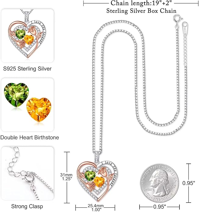 Iefil Birthstone Necklace for Women - Sterling Silver Birthstone Necklace Anniversary Birthday Gifts for Her Wife Mom Daughter