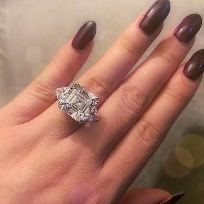 BERRICLE Sterling Silver CZ 3-Stone Solitaire Wedding Engagement Rings for Women, Cubic Zirconia Ring - Asscher, Cushion, Emerald, Pear, Round Cut - Canary Yellow, Green, Amethyst Purple Colors