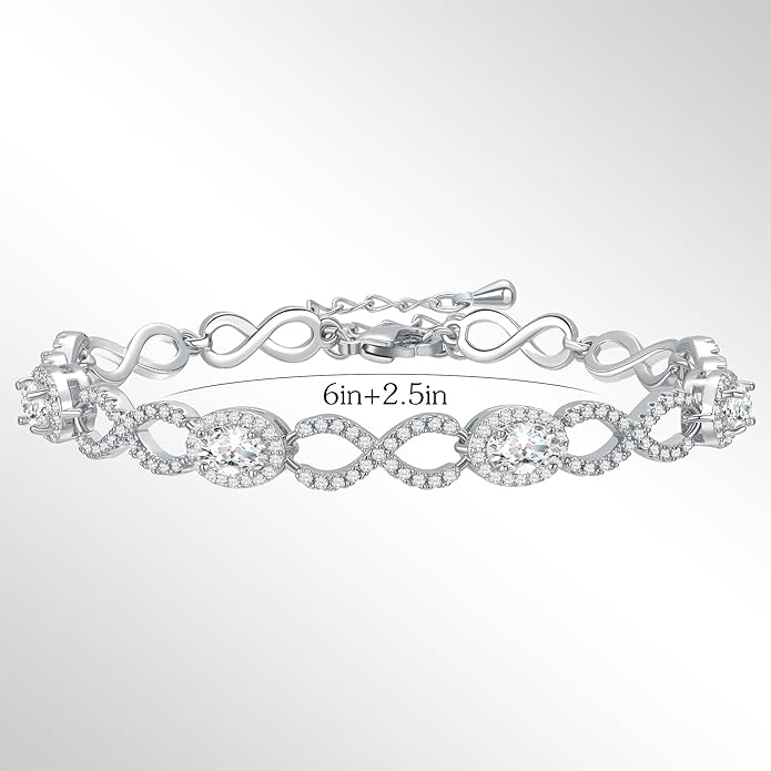 Infinity Heart Symbol Charm Link Knot Bracelet for Women Cubic Zirconia Bangle Crystal Love Bracelet Jewelry Anniversary Jewelry Christmas Birthday Gifts for Women Wife Girlfriend Her