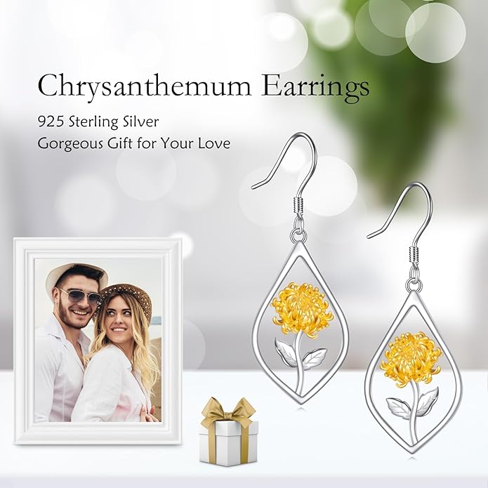 Scottish Thistle/Sunflower/Violet/Daffodil/Orchid Earrings Sterling Silver Flower Dangle Dangling Drop Boho Earrings Jewelry Gifts for Women