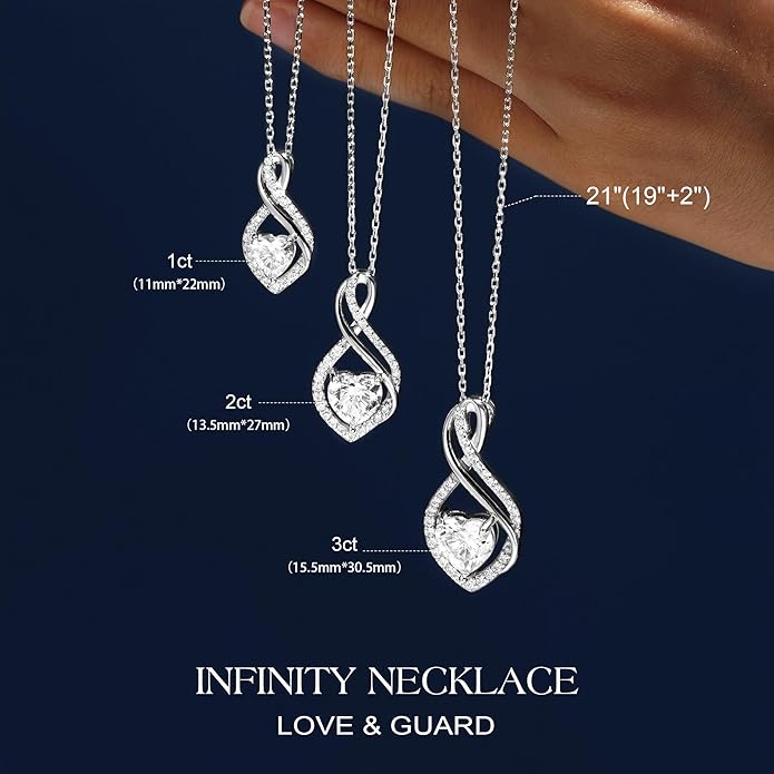 MOOSEA Infinity Moissanite Pendant Necklace, 1-3ct Lab Created Moissanite Necklace 925 Sterling Silver Anniversary Birthday Wedding Gifts for Women Wife Her, Dainty Heart Necklaces Jewelry Gift