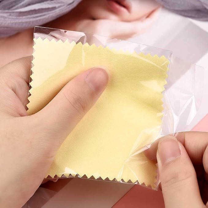 SEVENWELL 50pcs Jewelry Cleaning Cloth Yellow Polishing Cloth for Sterling Silver Gold Platinum Small Silver Polish 8x8cm
