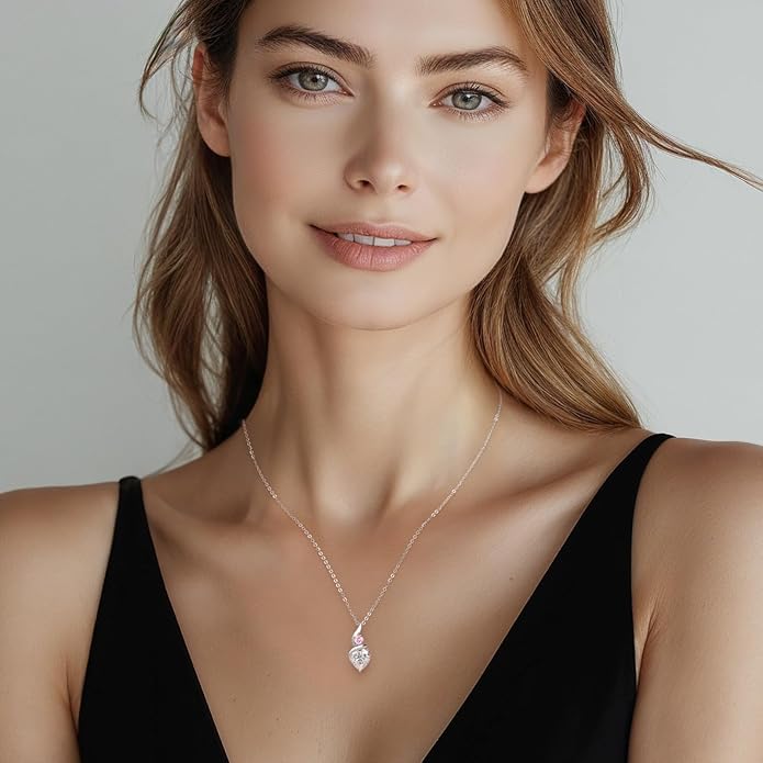 Moissanite Heart Pendant Necklaces for Women，925 Sterling Silver Gold Plating Necklace with Birthstone，Ideal Anniversary Present or Birthday Christmas Valentine Engagements Mothers Day Jewelry Gifts for Mom Wife Her Girlfriend