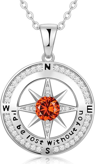 Compass Necklace Gifts for Women wife - S925 Sterling Silver Birthstone Necklaces for Women - Anniversary Birthday Gifts for Her Wife Girlfriend - Valentines Mom Mothers Day Christmas Gifts Jewelry for Women