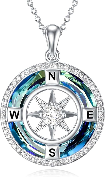 TOUPOP Compass Necklace for Women 925 Sterling Silver I'd be Lost without You Compass Pendant Birthstone Necklaces Anniversary Jewelry Birthday Gift for Girlfriend Wife Graduation Gifts for Her Daugthter
