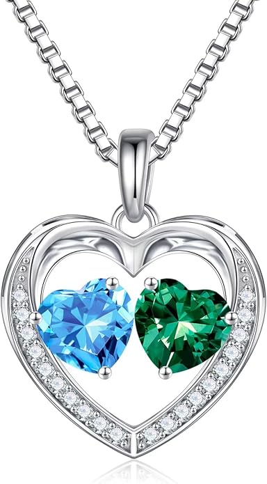 Iefil Birthstone Jewelry for Women - 925 Sterling Silver Birthstone Necklace, Anniversary Birthday Gifts for Women, Jewelry Gifts for Her Wife Mom Daughter