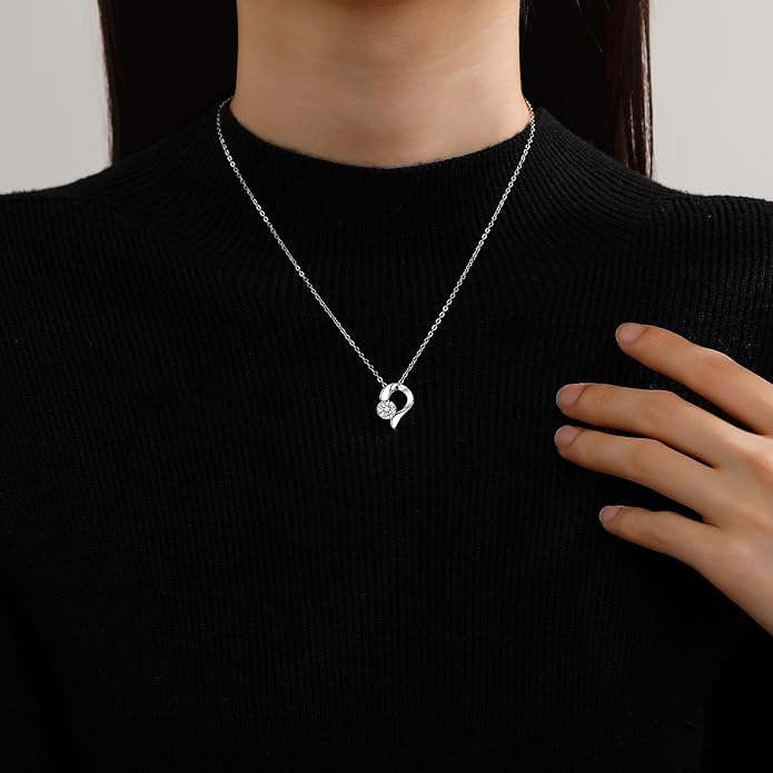 Moissanite Heart Necklace for Women – Shiny Pendant of Love with 925 Sterling Silver Chain, 1-2 Carat Moissanite, Adjustable 18-20 Inch, Romantic Anniversary Jewelry
