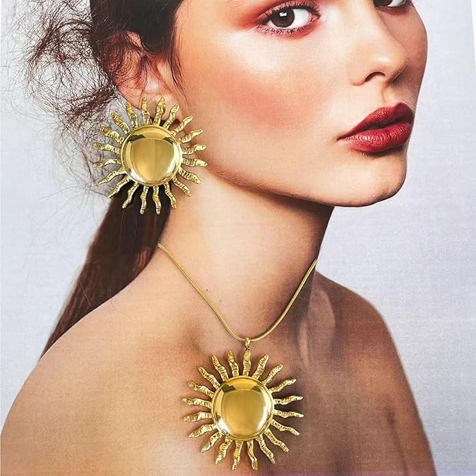 Chunky Retro Heart Necklace for Women Antique Layer Beach Ocean Moon Stars Western Boho Charm Necklaces Retro Link Chain Jewelry