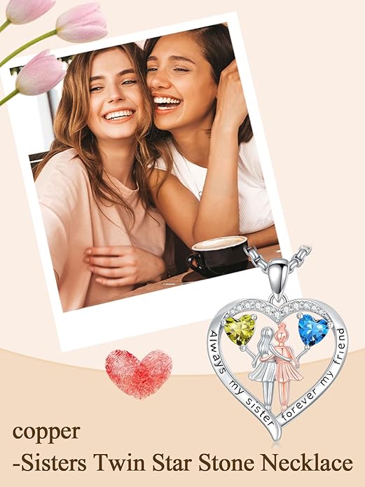 Always My Sister Forever My Friend Birthstone Pendant Necklace Women Jewelry Christmas Valentine Mothers Day Birthday Gifts for Women Sister From Sister