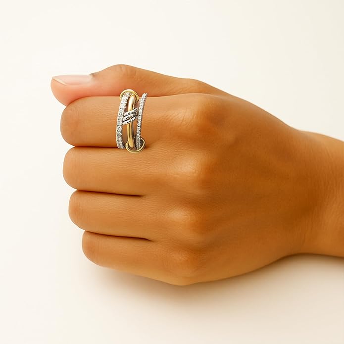 Gold Stackable Rings for Women Non Tarnish, 18k Gold Plated Cubic Zirconia Rings, Silver Gold Multi Ring Mixed Metals Stack Rings Set