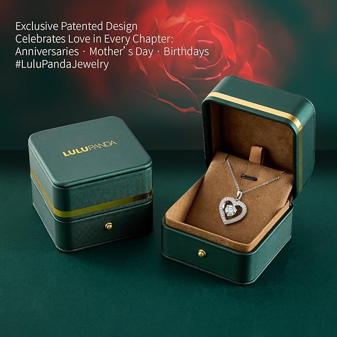 Full Moissanite Heart Necklace - No CZ! 2ct Vibrant Birthstone & 30 White Gems | 12 Month Gifts for Wife, Mom, Her | Anniversary, Valentine's Day, Mother's Day Jewelry