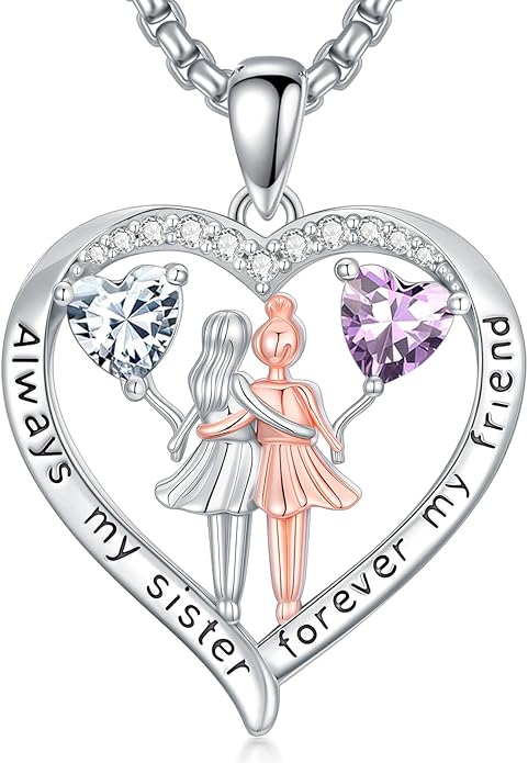 Always My Sister Forever My Friend Birthstone Pendant Necklace Women Jewelry Christmas Valentine Mothers Day Birthday Gifts for Women Sister From Sister