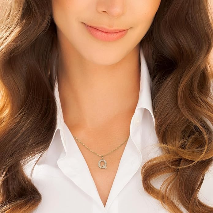 PEORA Letter A to Z Lab Grown Diamond Initial Pendant Necklace in Sterling Silver, F-G Color, VS Clarity, with 18 inch Chain