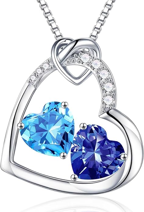 Iefil Birthstone Necklace for Women - 925 Sterling Silver Birthstone Necklace, Anniversary Birthday Gifts for Women Wife Girlfriend, Jewelry for Mom Daughter