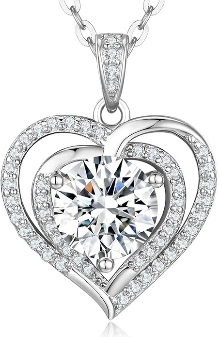 1-2 CT Moissanite Heart Pendant Necklaces for Wife,Moissanite Necklace Engraved with 'I LOVE YOU,18K Gold Plated S925 Silver Jewelry Anniversary Christmas Gifts for Girlfriend Wife Mom