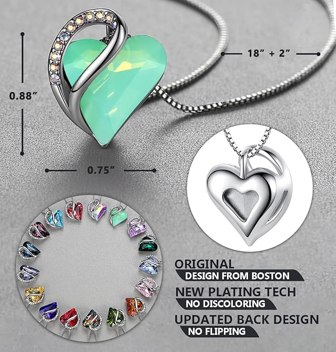 Necklaces for Women, Infinity Love Birthstone Heart Crystal Pendant, Birthday Jewelry Gifts for Her, Mom, and Wife, Silver Plated, 18 plus 2 inch Adjustable Chain