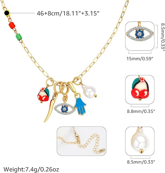 Charm Necklace for Women Gold Evil Eye Sun Moon Flower Coin Pendant Necklace Dainty Paperclip Chain Vintage Luck Amulet Choker Necklaces Celestial Jewelry Gift