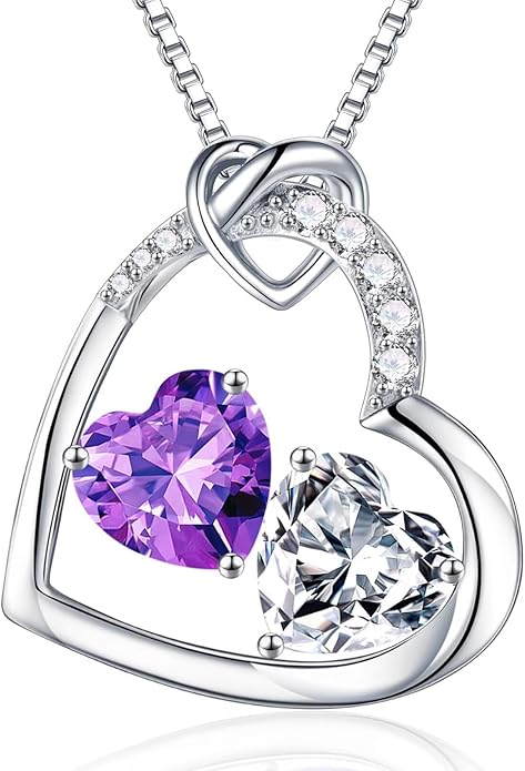 Iefil Birthstone Necklace for Women - 925 Sterling Silver Birthstone Necklace, Anniversary Birthday Gifts for Women Wife Girlfriend, Jewelry for Mom Daughter