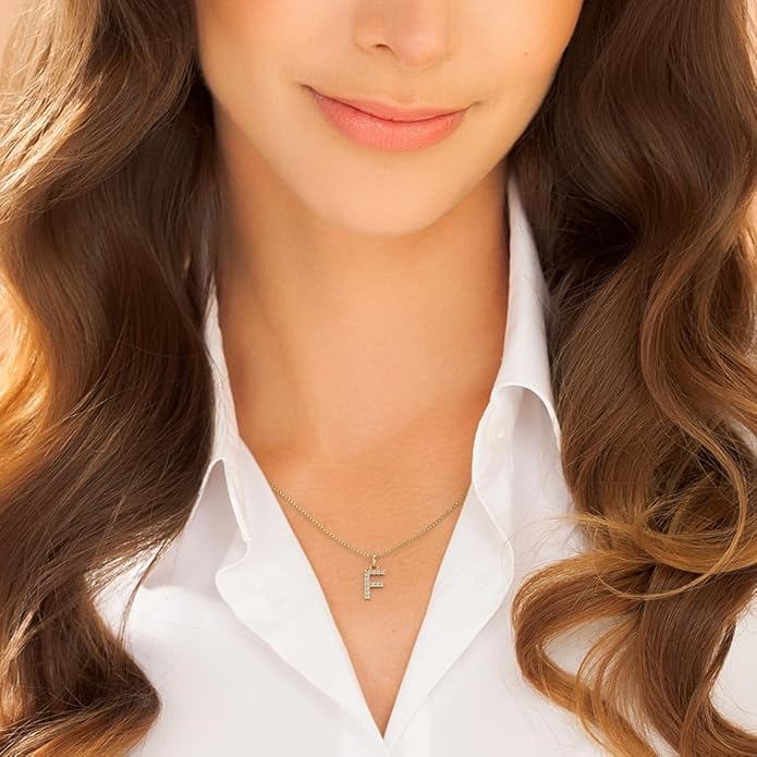 PEORA Letter A to Z Lab Grown Diamond Initial Pendant Necklace in Sterling Silver, F-G Color, VS Clarity, with 18 inch Chain